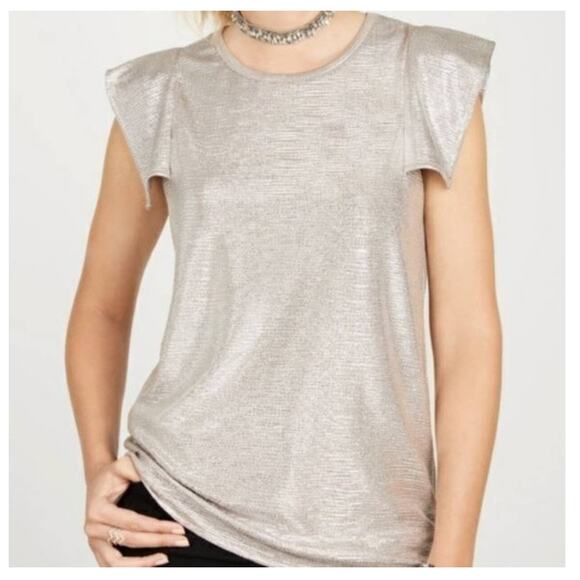 Maette by Stella Dot Zoey Metalic Sheen Short Sleeve Relaxed Fit Top Medium NEW - Picture 9 of 10